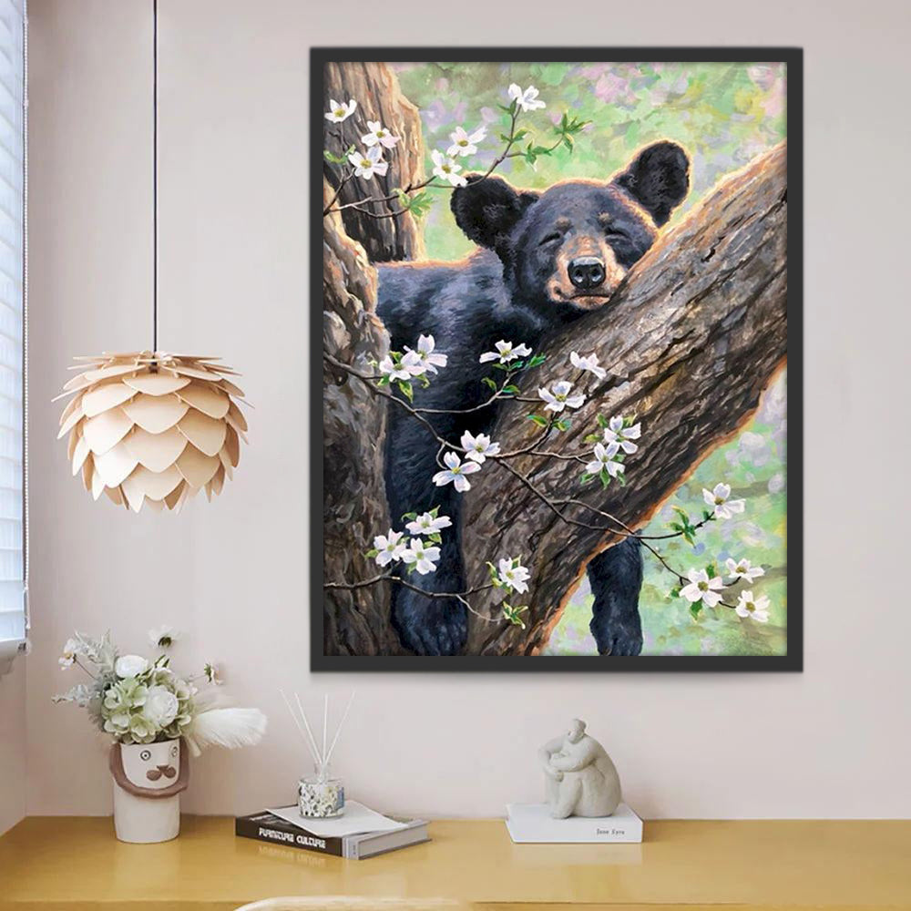 Bébé Ours Noir Endormi sur la Branche Peinture par Numéros