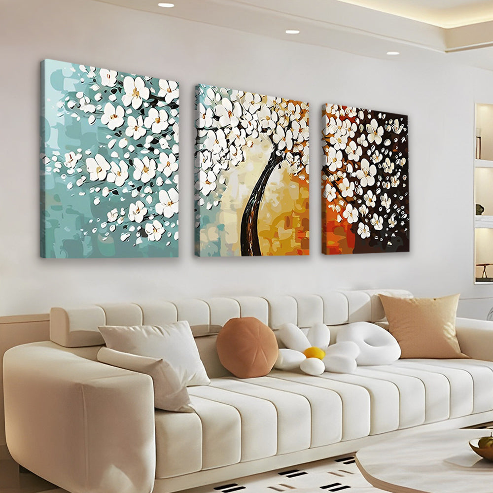 Bel Arbre avec des Fleurs 3 Partie Peinture par Numéros