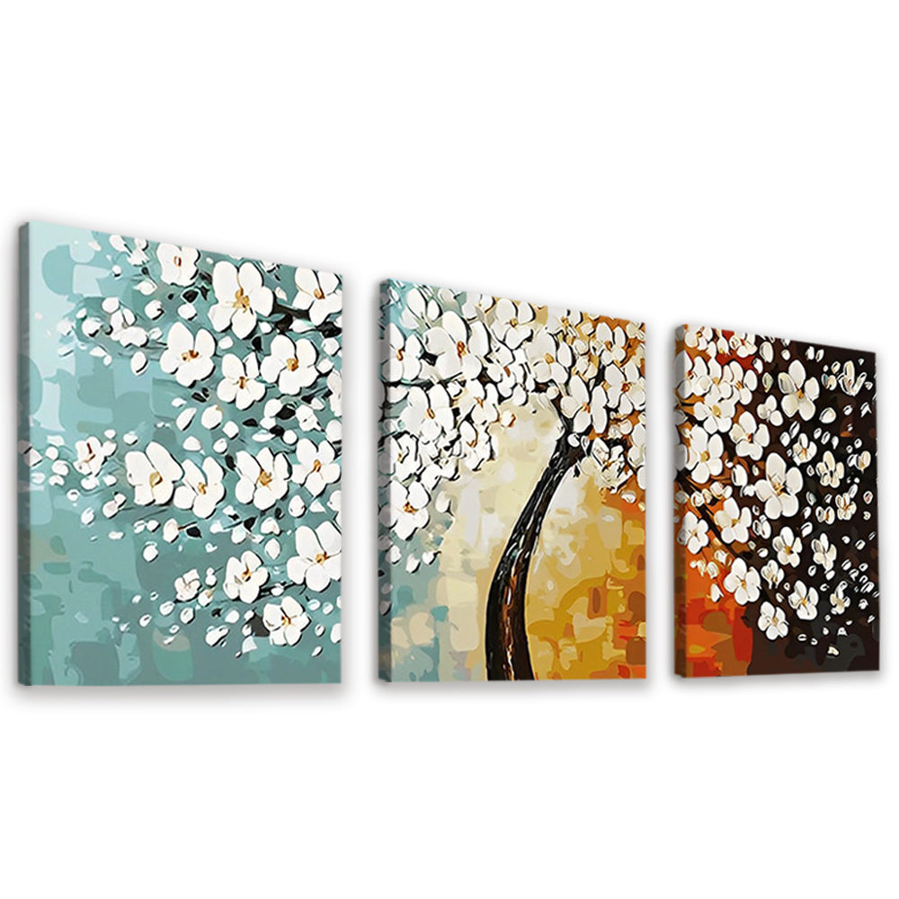 Bel Arbre avec des Fleurs 3 Partie Peinture par Numéros