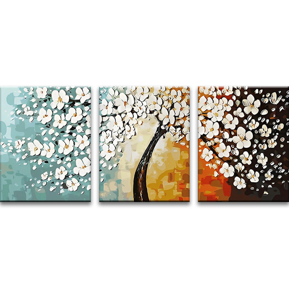 Bel Arbre avec des Fleurs 3 Partie Peinture par Numéros
