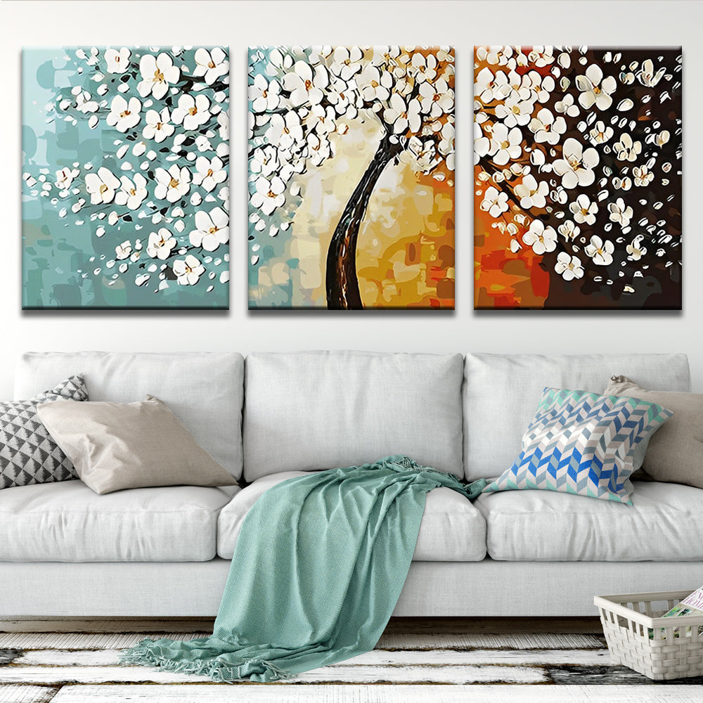 Bel Arbre avec des Fleurs 3 Partie Peinture par Numéros