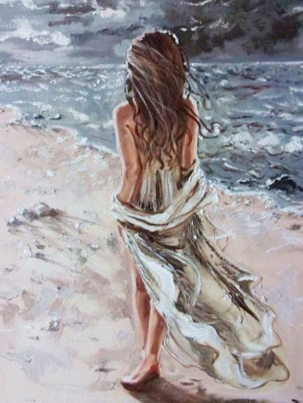 Belle Femme et Mer Peinture par Numéros