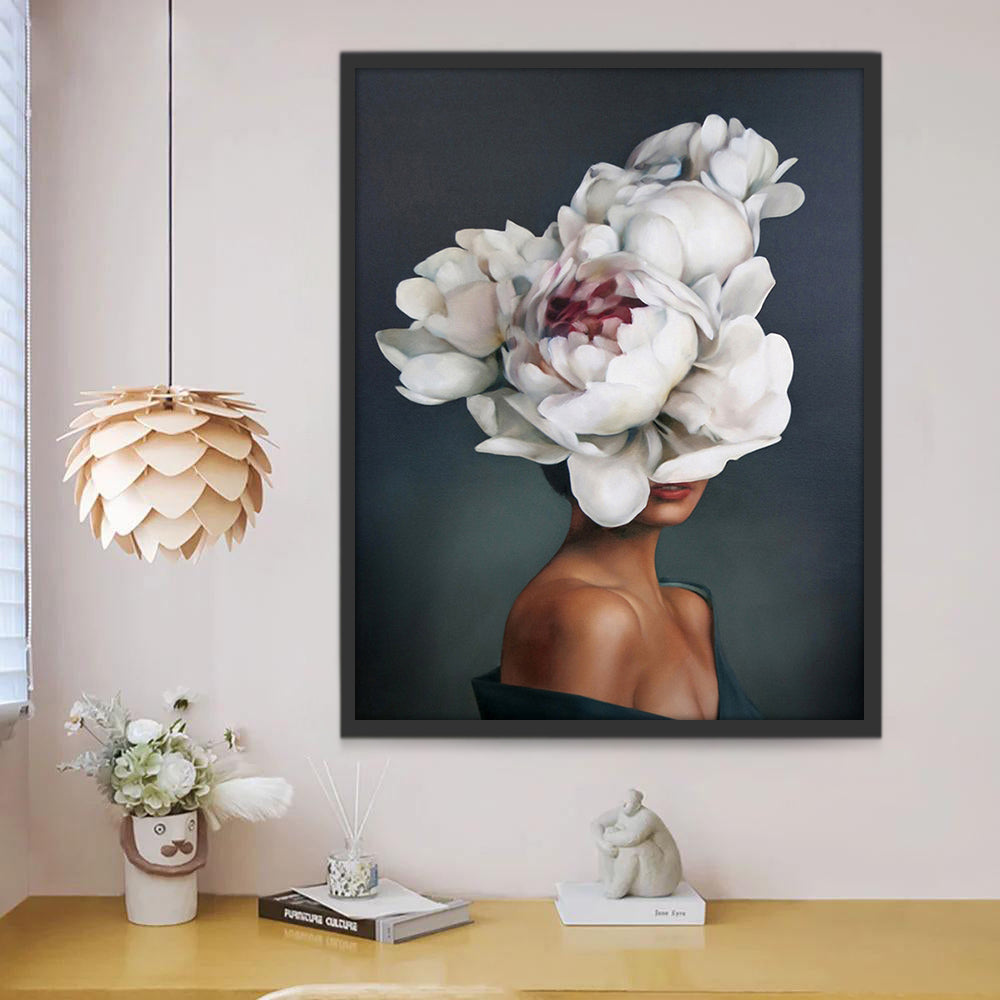 Belle Femme et Pivoine Blanche Peinture par Numéros