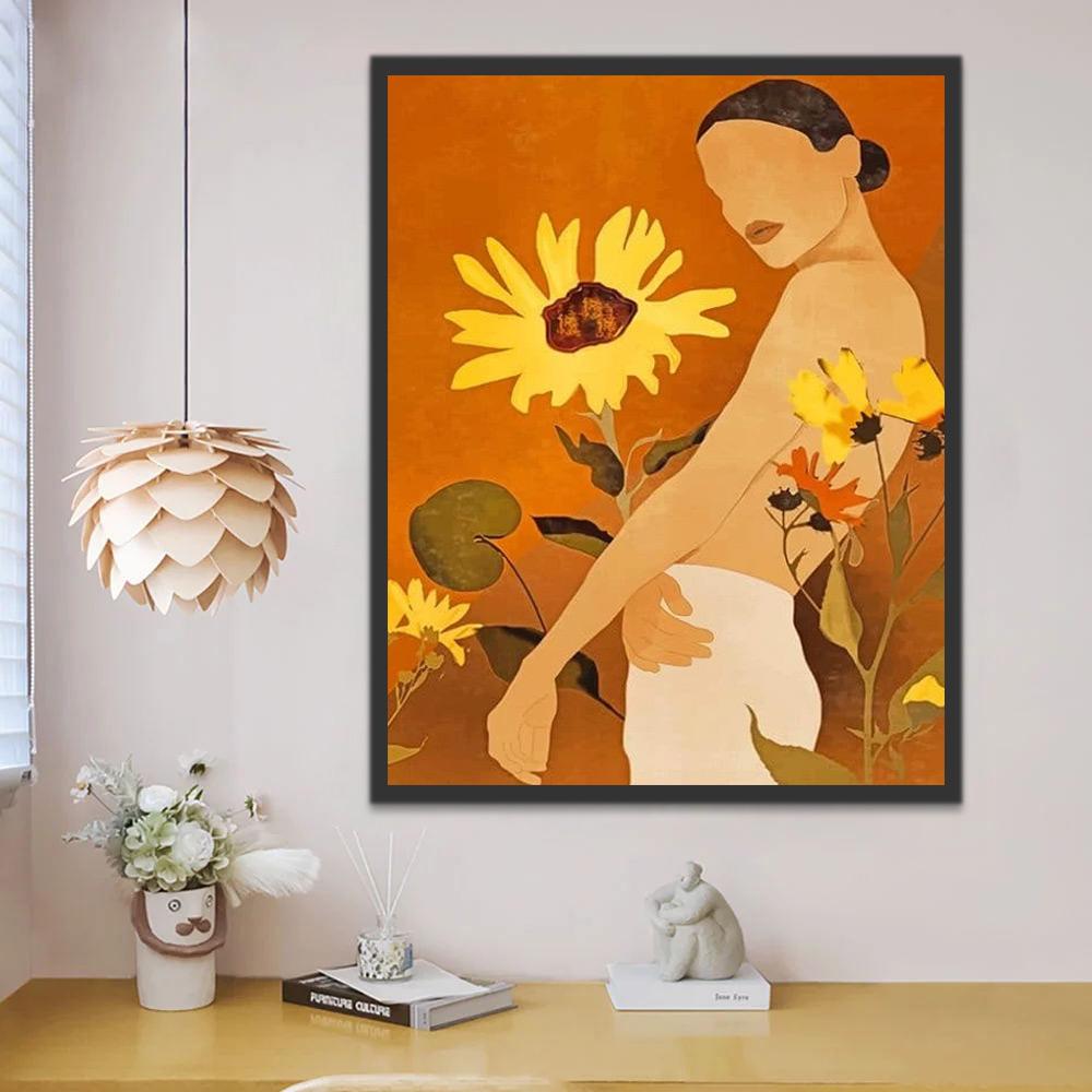 Belle Femme et Tournesol Peinture par Numéros