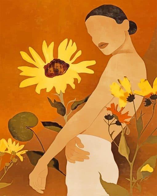 Belle Femme et Tournesol Peinture par Numéros