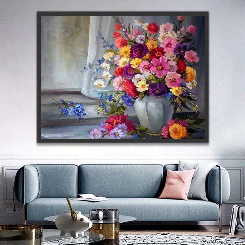 Belles Fleurs et Beau Vase Peinture par Numéros