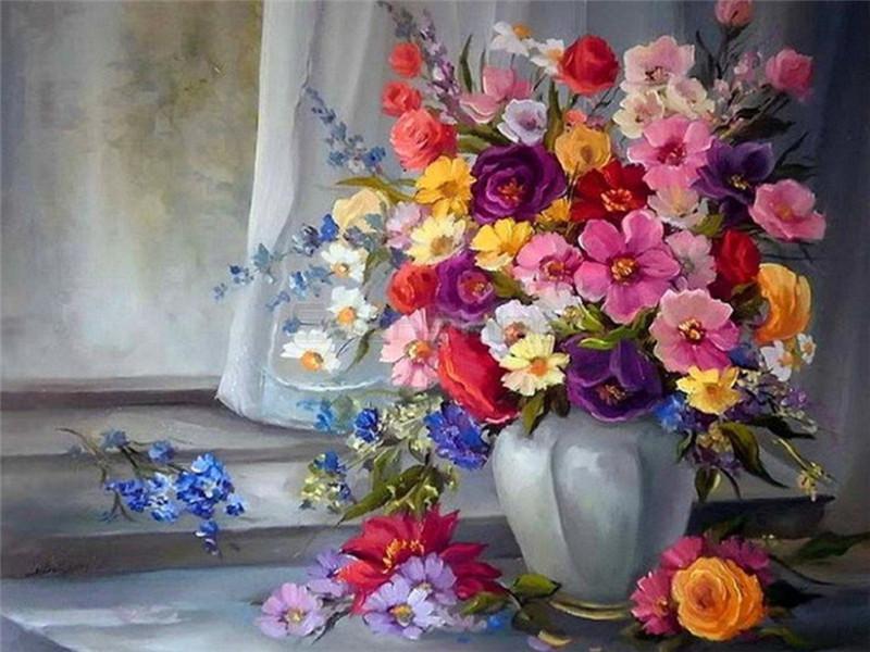 Belles Fleurs et Beau Vase Peinture par Numéros