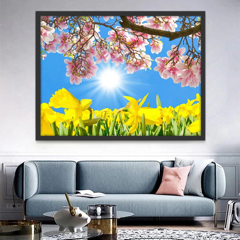 Belles Fleurs et Soleil Peinture par Numéros