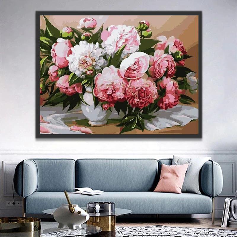 Belles Pivoines Colorées Peinture par Numéros