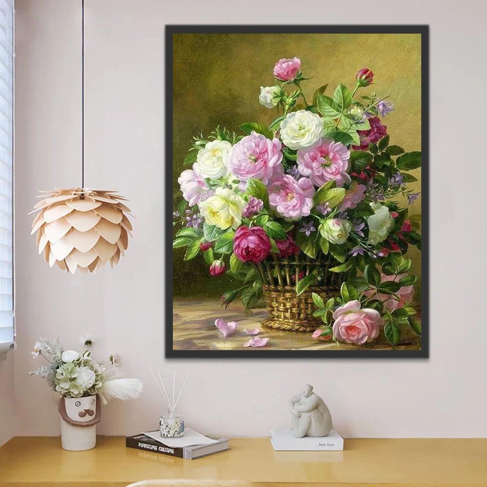 Belles Pivoines Colorées Plante Fleur Peinture par Numéros