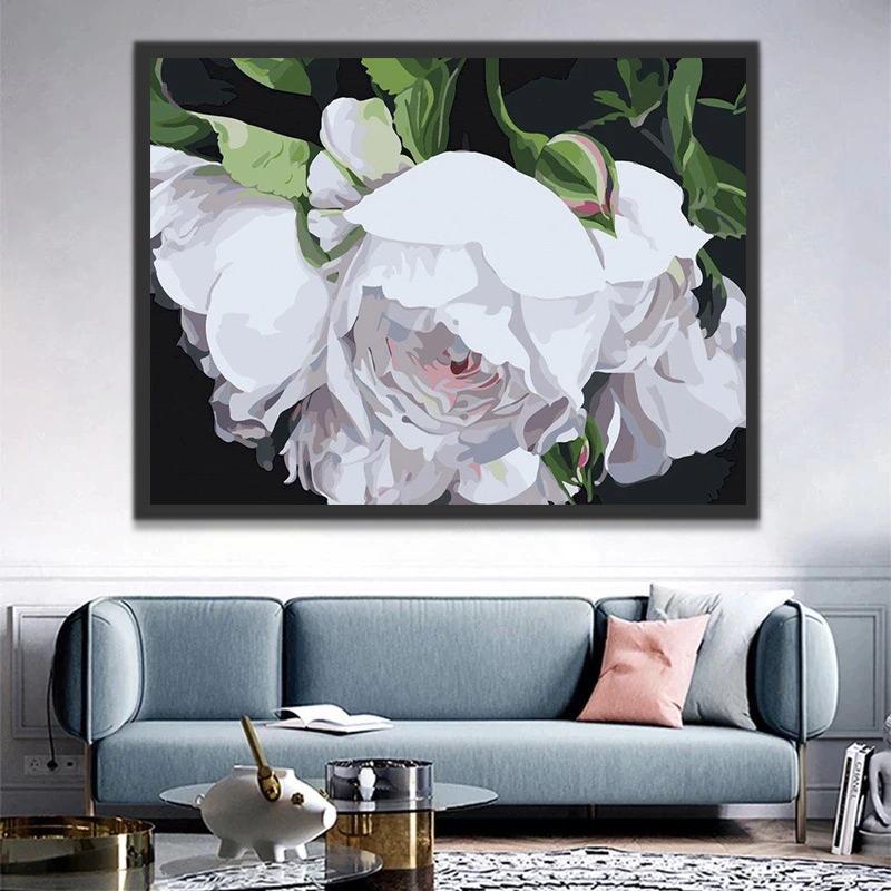 Belles Roses Blanches Peinture par Numéros
