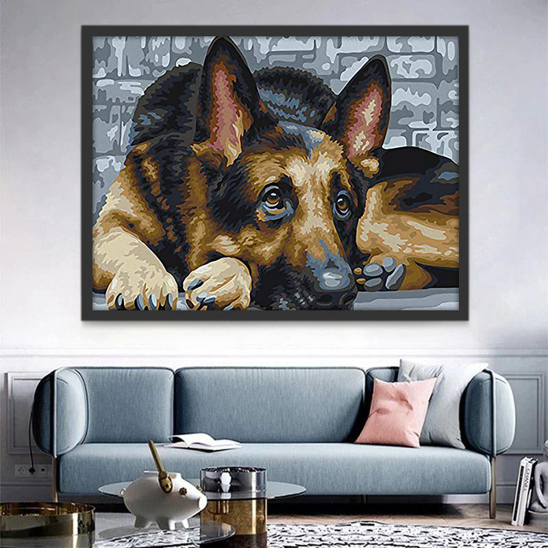 Berger Allemand Assis en Position Couchée Peinture par Numéros