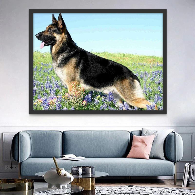 Berger Allemand au Milieu de Fleurs Peinture par Numéros