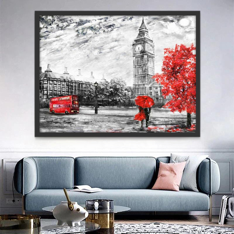 Big Ben et Autobus Rouge Peinture par Numéros