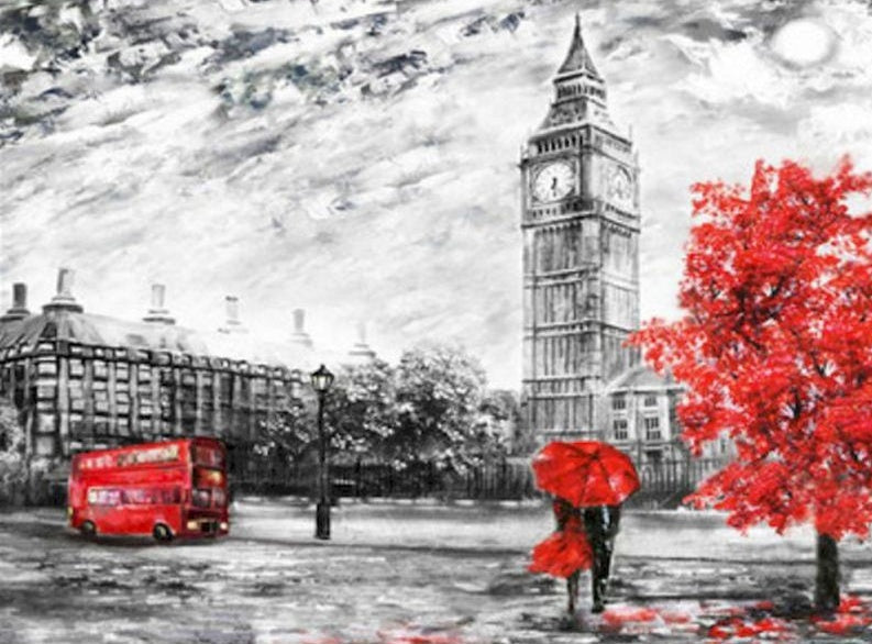 Big Ben et Autobus Rouge Peinture par Numéros