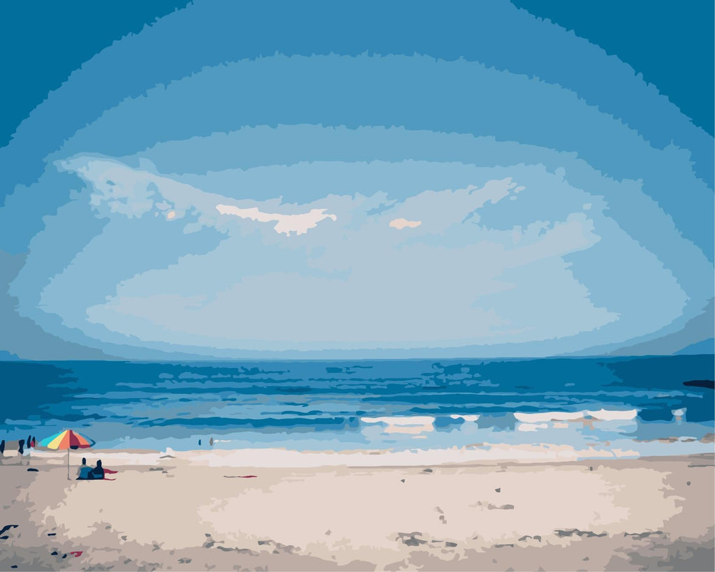 Blue Mer et Plage de Sable Blanc Peinture par Numéros