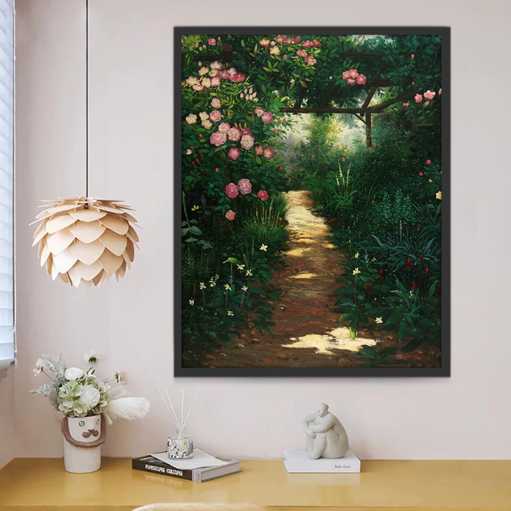 Bois Vert Chemin de Fleurs Peinture par Numéros