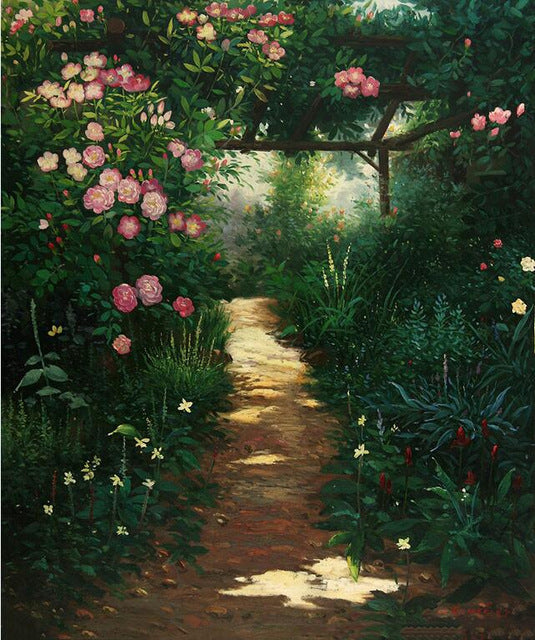 Bois Vert Chemin de Fleurs Peinture par Numéros