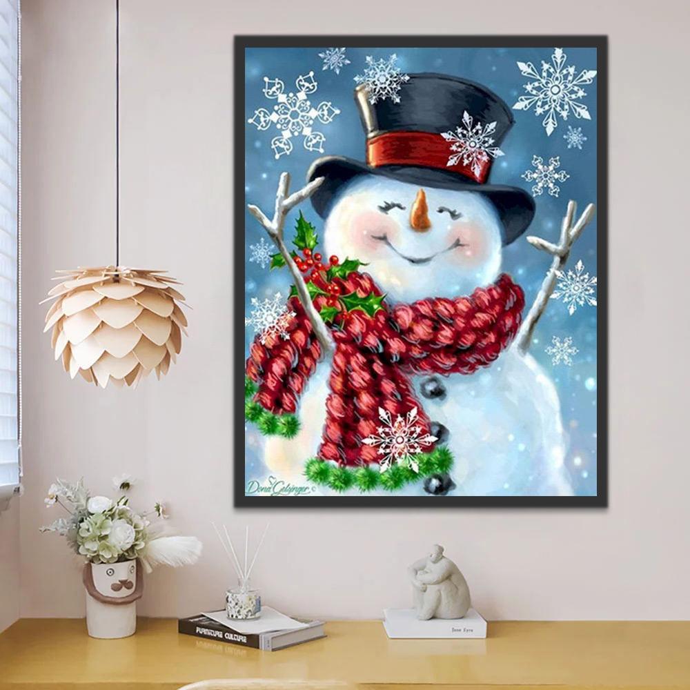 Bonhomme de Neige avec Echarpe de Noël Peinture par Numéros