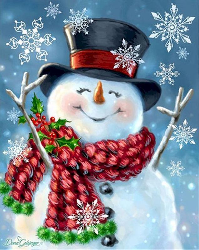Bonhomme de Neige avec Echarpe de Noël Peinture par Numéros