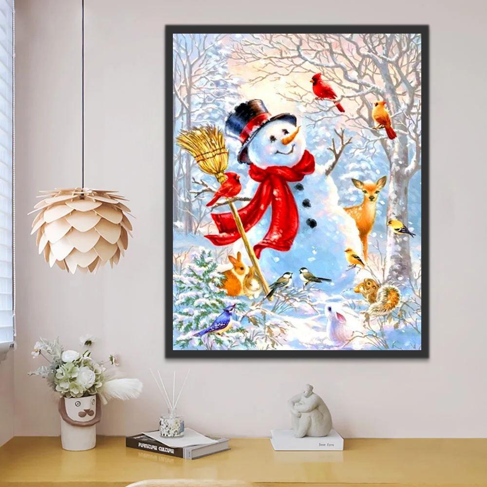 Bonhomme de Neige et Animaux de Forêt Peinture par Numéros