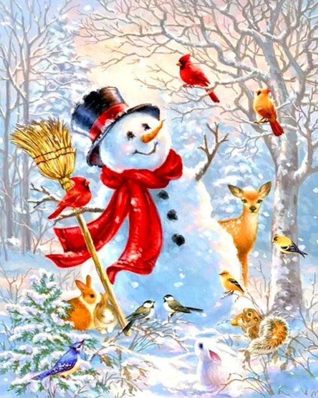 Bonhomme de Neige et Animaux de Forêt Peinture par Numéros