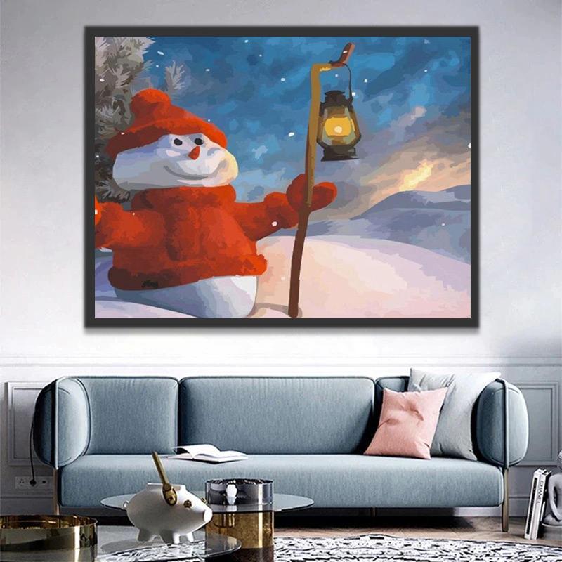 Bonhomme de Neige et Bonnet Rouge Peinture par Numéros