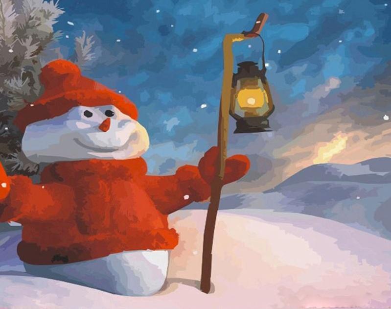 Bonhomme de Neige et Bonnet Rouge Peinture par Numéros