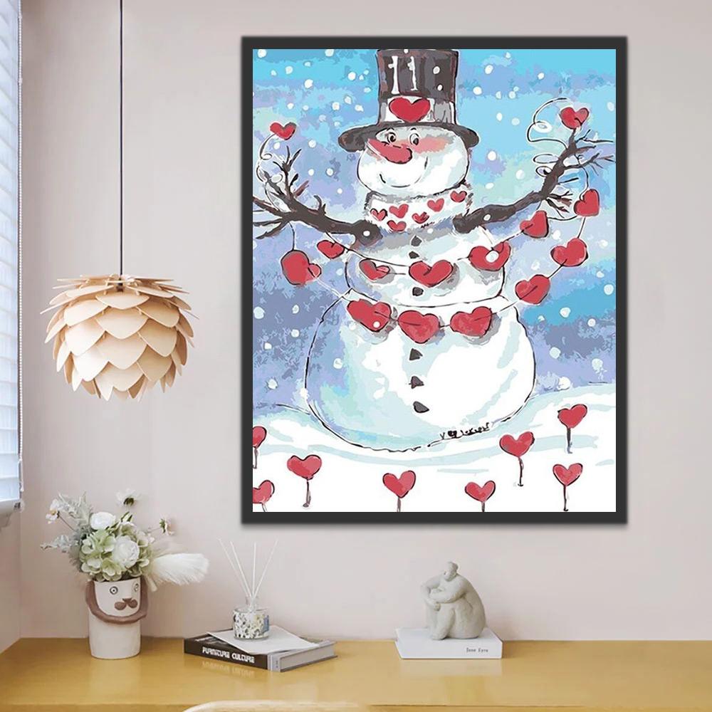 Bonhomme de Neige et Coeurs Peinture par Numéros