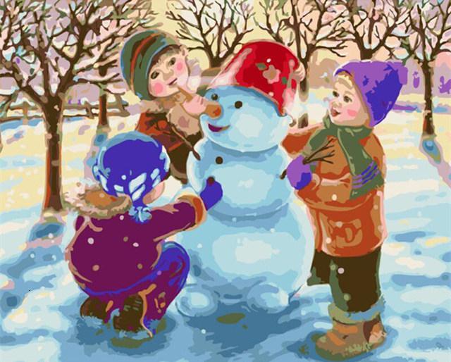Bonhomme de Neige et Enfants Peinture par Numéros
