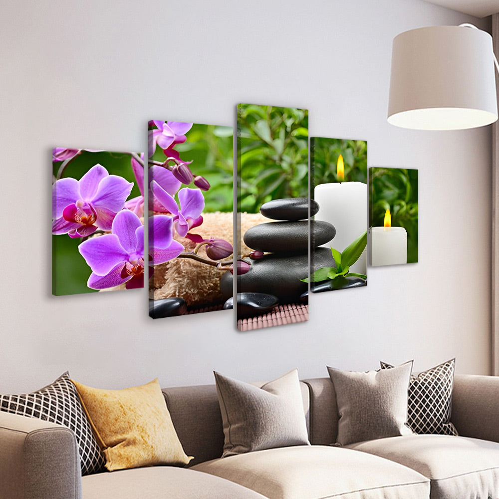Bougies et Orchidée 5 Partie Peinture par Numéros
