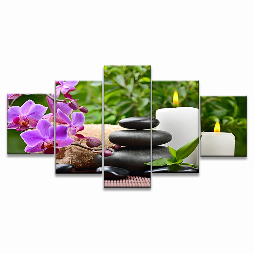 Bougies et Orchidée 5 Partie Peinture par Numéros