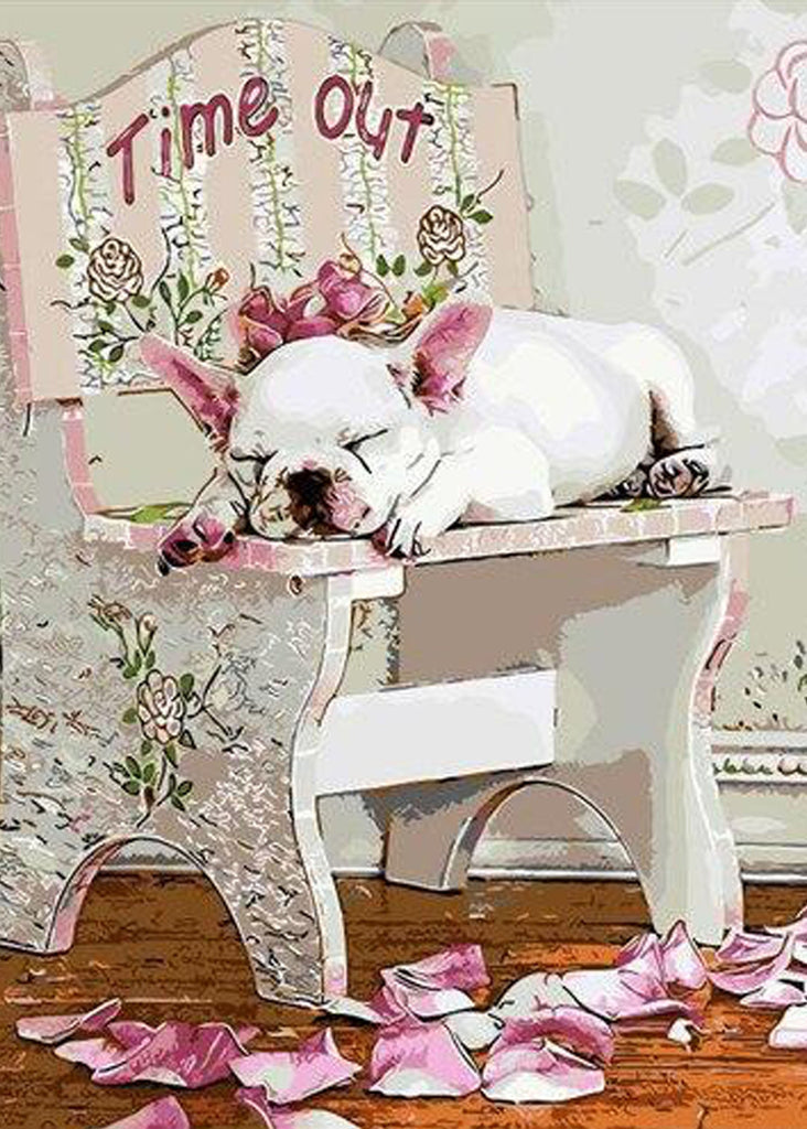 Bouledogue Blanc Endormi sur une Chaise Peinture par Numéros