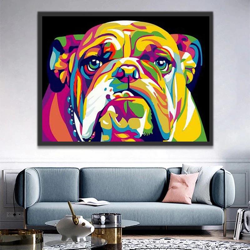 Bouledogue Chien Coloré Peinture par Numéros