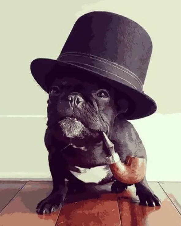 Bouledogue Fumant une Pipe Peinture par Numéros