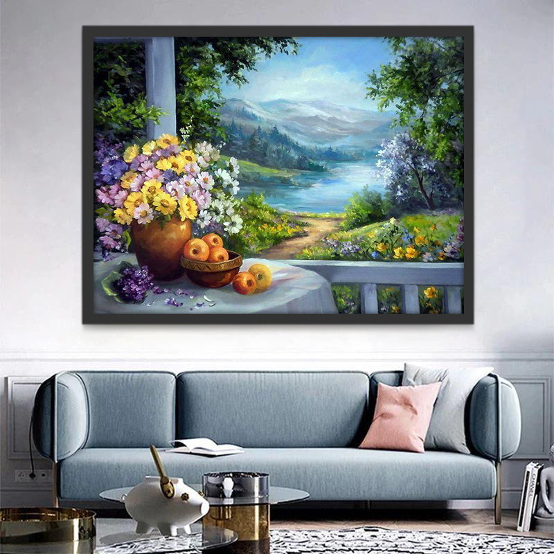 Bouquet de Fleurs et Montagne Peinture par Numéros