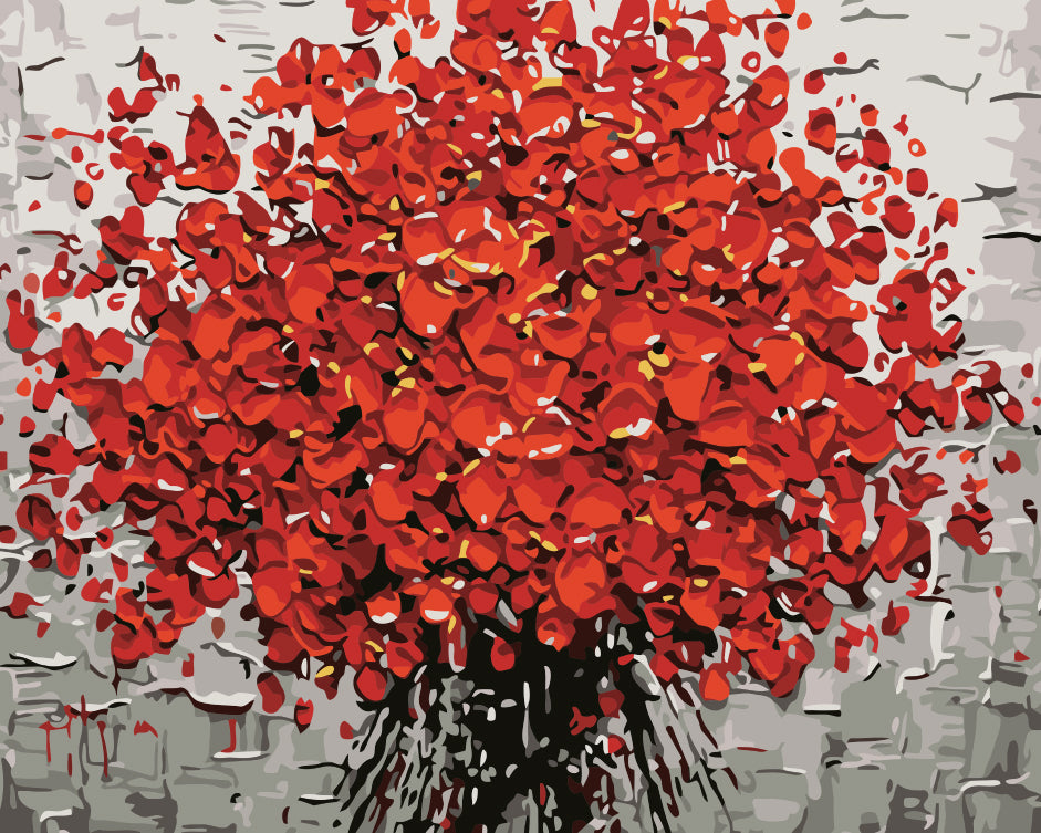 Bouquet de Fleurs Rouges Peinture par Numéros