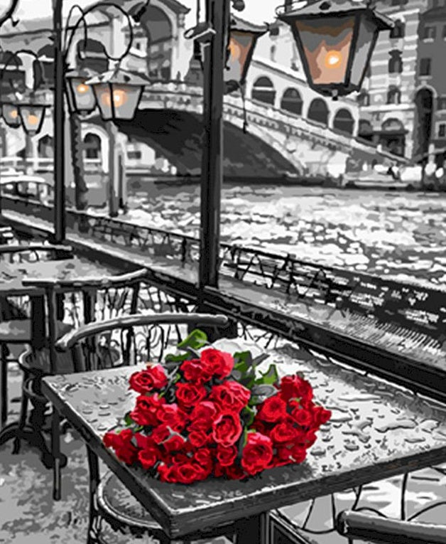 Bouquet de Roses Rouge et le Pont Peinture par Numéros