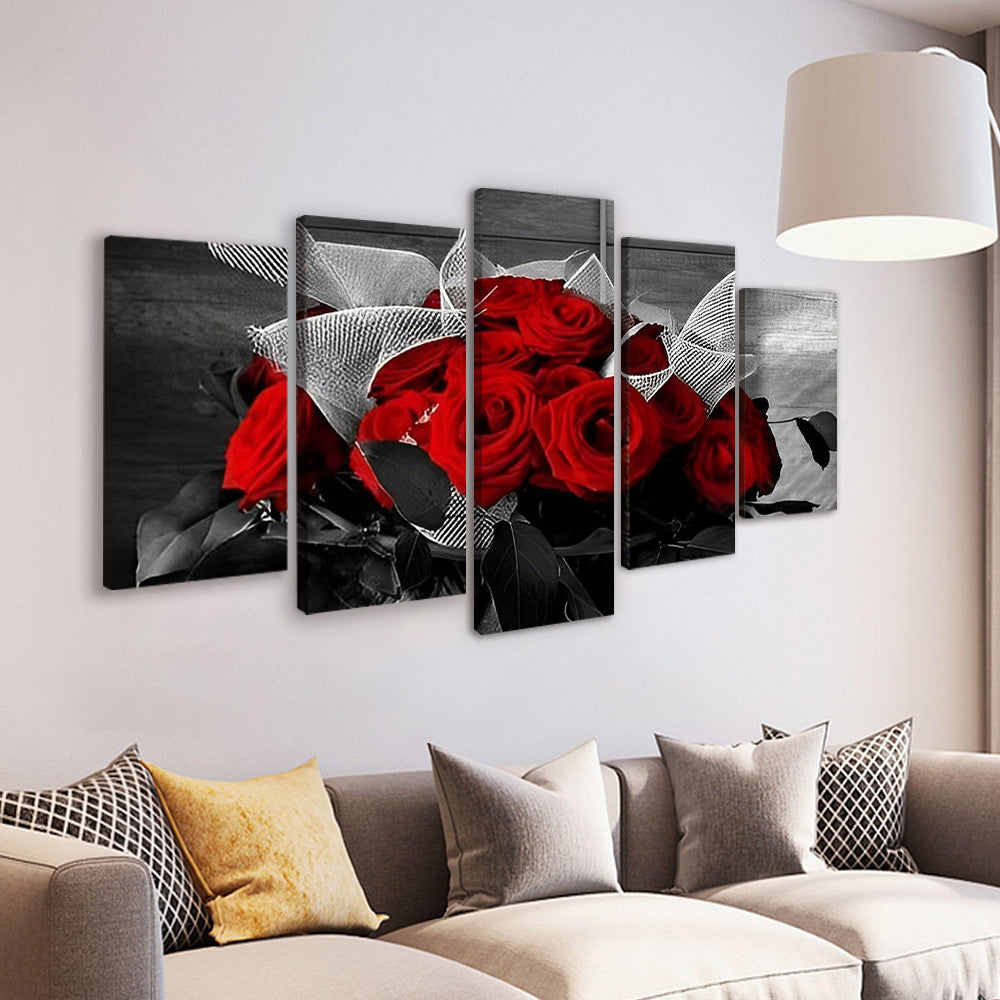 Bouquet de Roses Rouges 5 Partie Peinture par Numéros