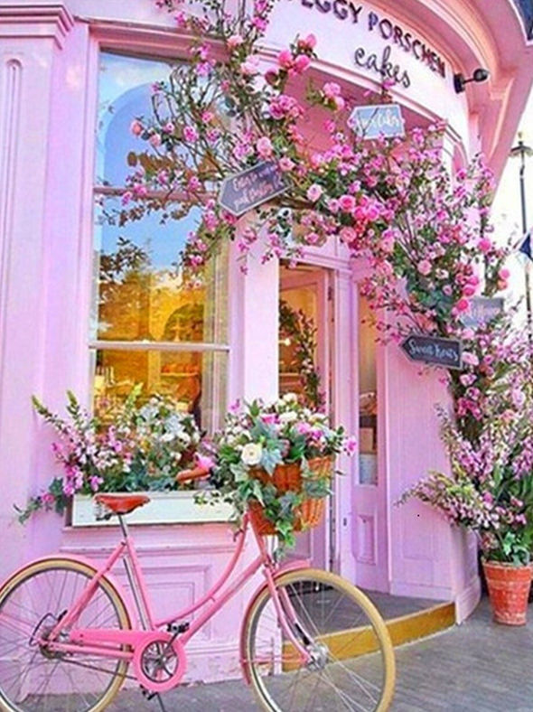 Boutique et Vélo de Fleurs Peinture par Numéros