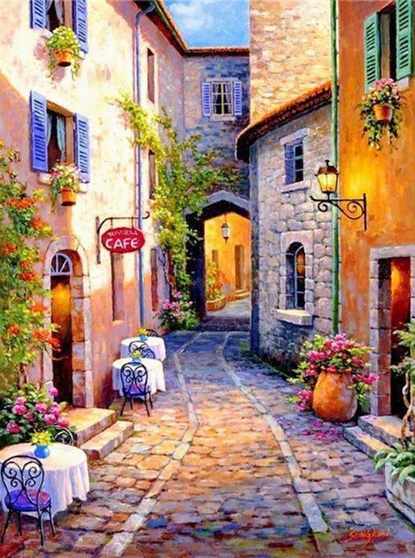 Café de la Rue Pavée Peinture par Numéros