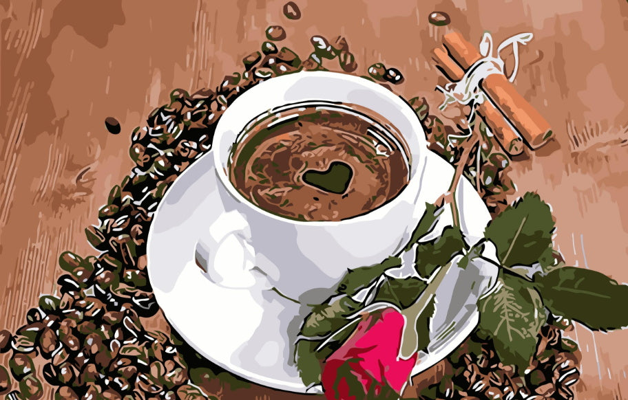 Café et Rose Peinture par Numéros