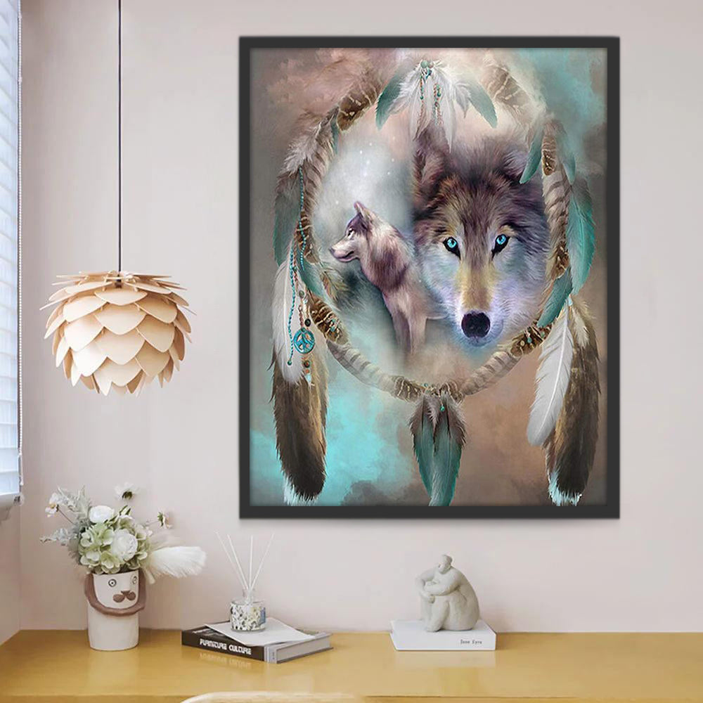 Capteur Vert de Rêves de Loups Peinture par Numéros