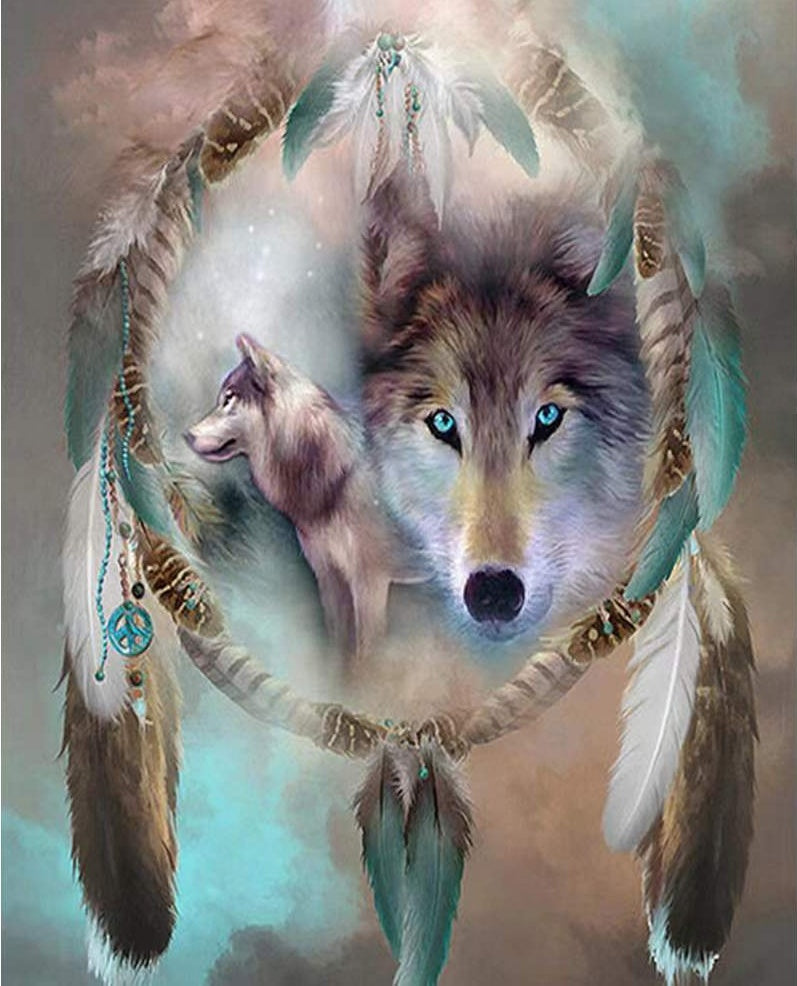 Capteur Vert de Rêves de Loups Peinture par Numéros