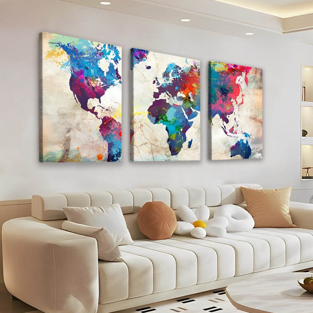 Carte du Monde Multicolore 3 Partie Peinture par Numéros