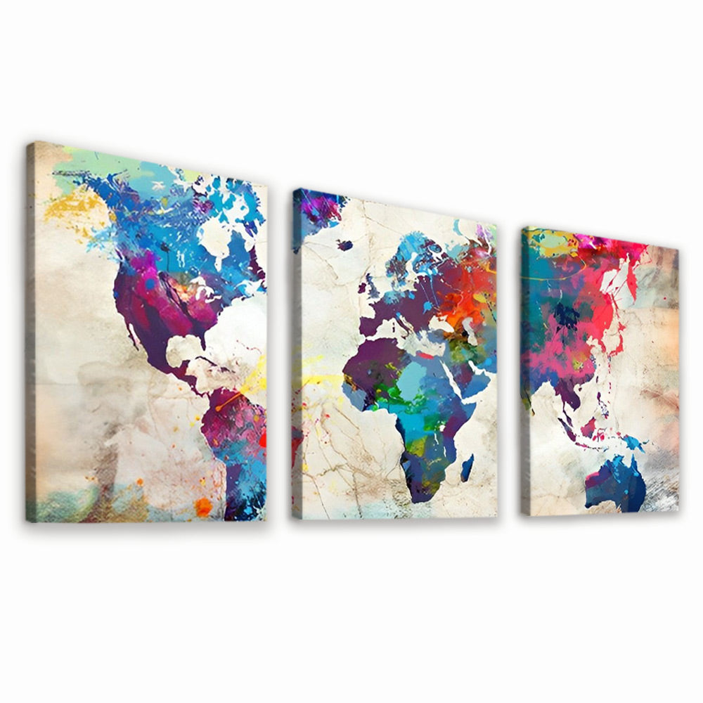 Carte du Monde Multicolore 3 Partie Peinture par Numéros