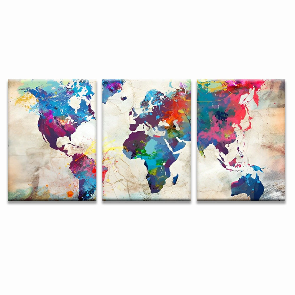 Carte du Monde Multicolore 3 Partie Peinture par Numéros