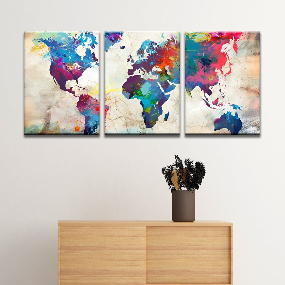 Carte du Monde Multicolore 3 Partie Peinture par Numéros