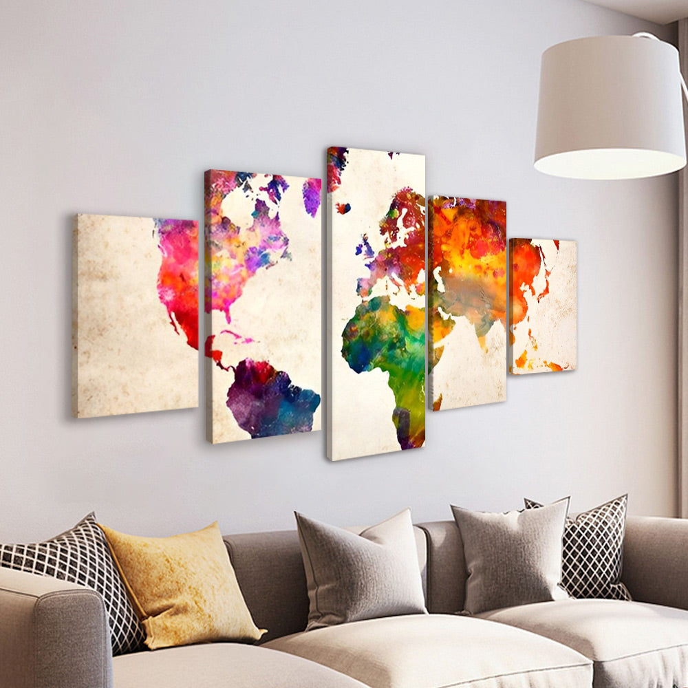 Carte du Monde Multicolore 5 Partie Peinture par Numéros