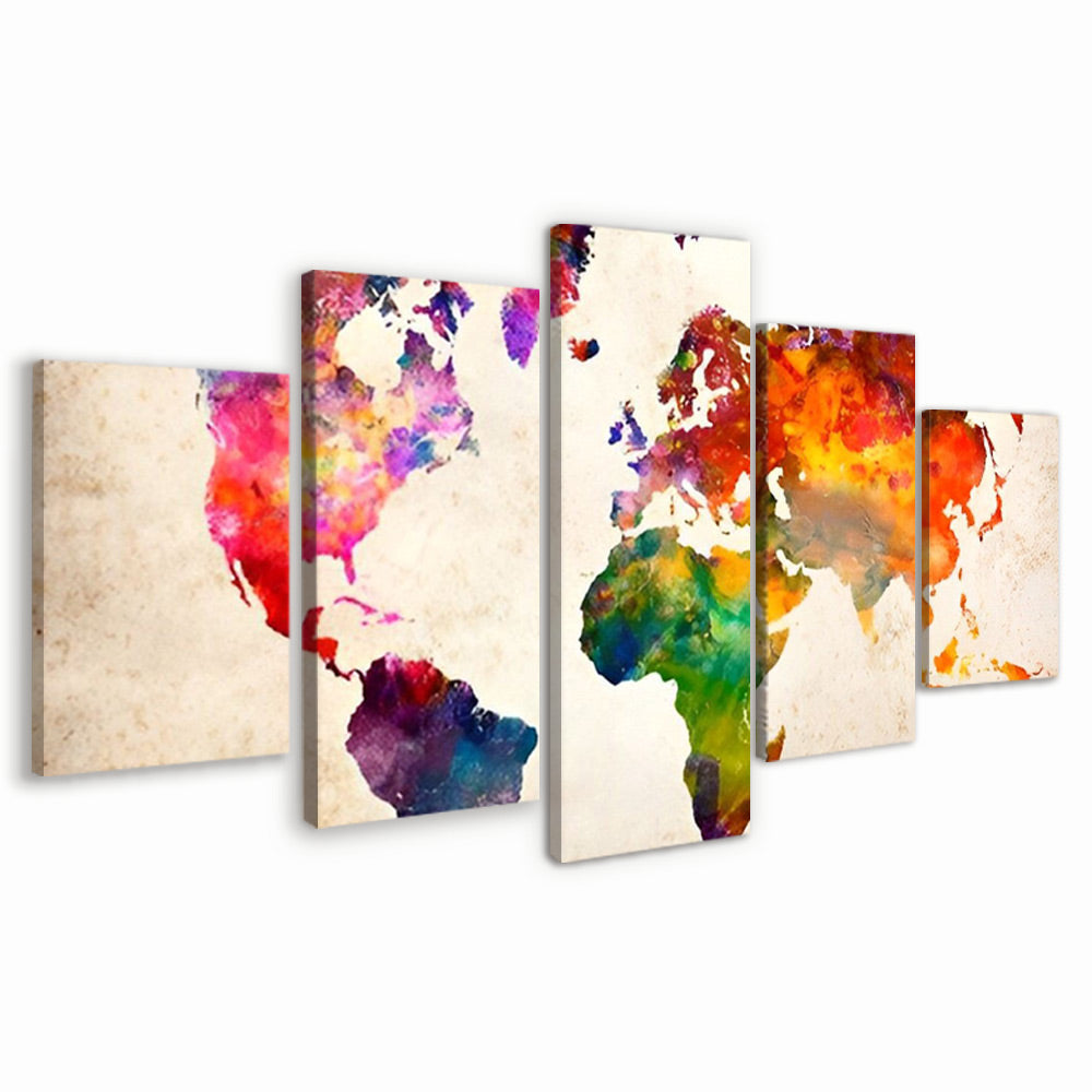 Carte du Monde Multicolore 5 Partie Peinture par Numéros